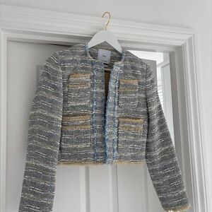 Mango Tweed Blazer in Gray and Cream
